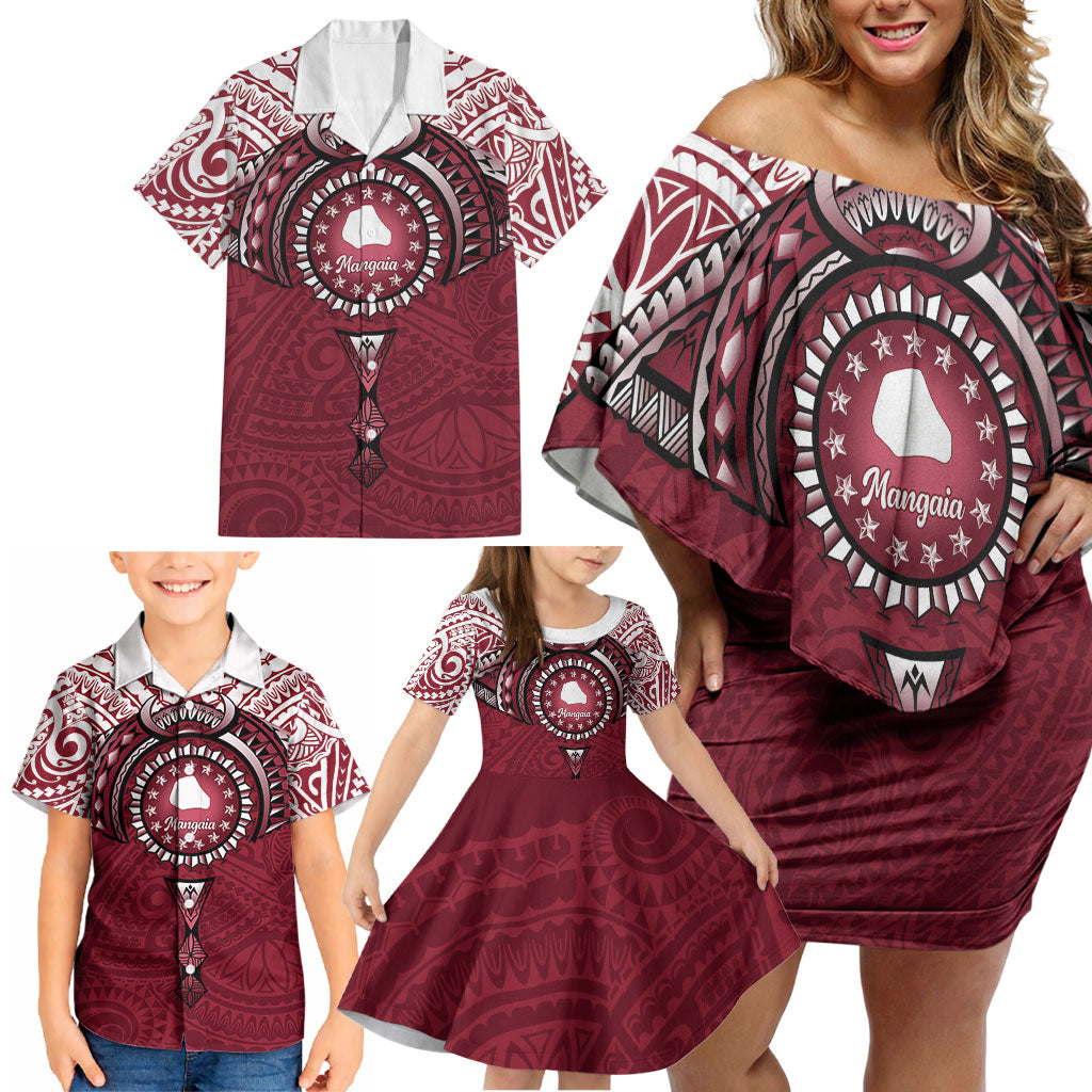 Personalised Cook Islands Mangaia Family Matching Off Shoulder Short Dress and Hawaiian Shirt Map With Kuki Airani Manta Ray Tattoo LT14 - Polynesian Pride