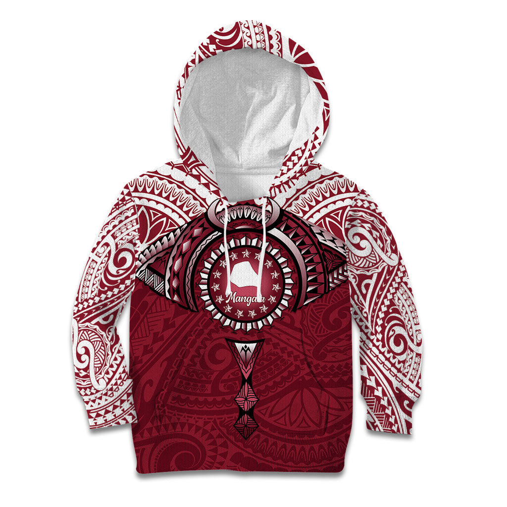 Personalised Cook Islands Mangaia Kid Hoodie Map With Kuki Airani Manta Ray Tattoo