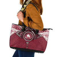 Personalised Cook Islands Mangaia Leather Tote Bag Map With Kuki Airani Manta Ray Tattoo LT14 Maroon - Polynesian Pride