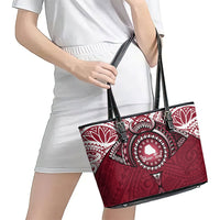 Personalised Cook Islands Mangaia Leather Tote Bag Map With Kuki Airani Manta Ray Tattoo LT14 - Polynesian Pride