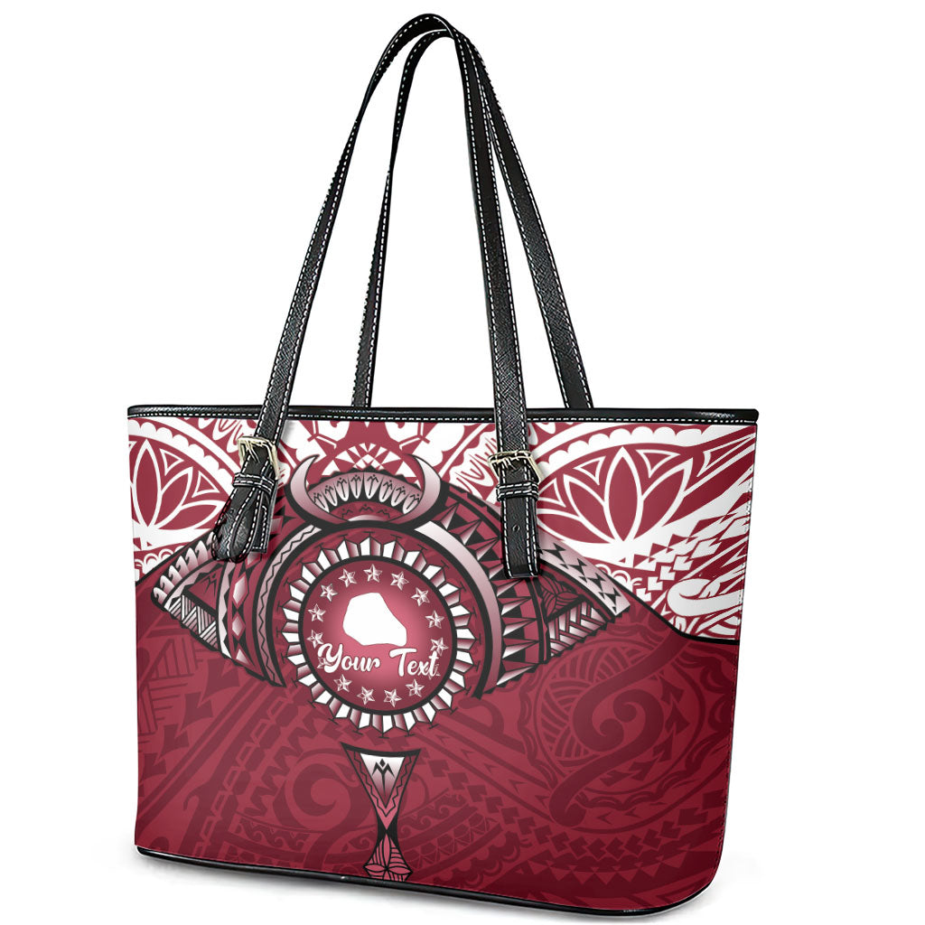 Personalised Cook Islands Mangaia Leather Tote Bag Map With Kuki Airani Manta Ray Tattoo LT14 - Polynesian Pride