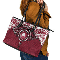 Personalised Cook Islands Mangaia Leather Tote Bag Map With Kuki Airani Manta Ray Tattoo LT14 - Polynesian Pride