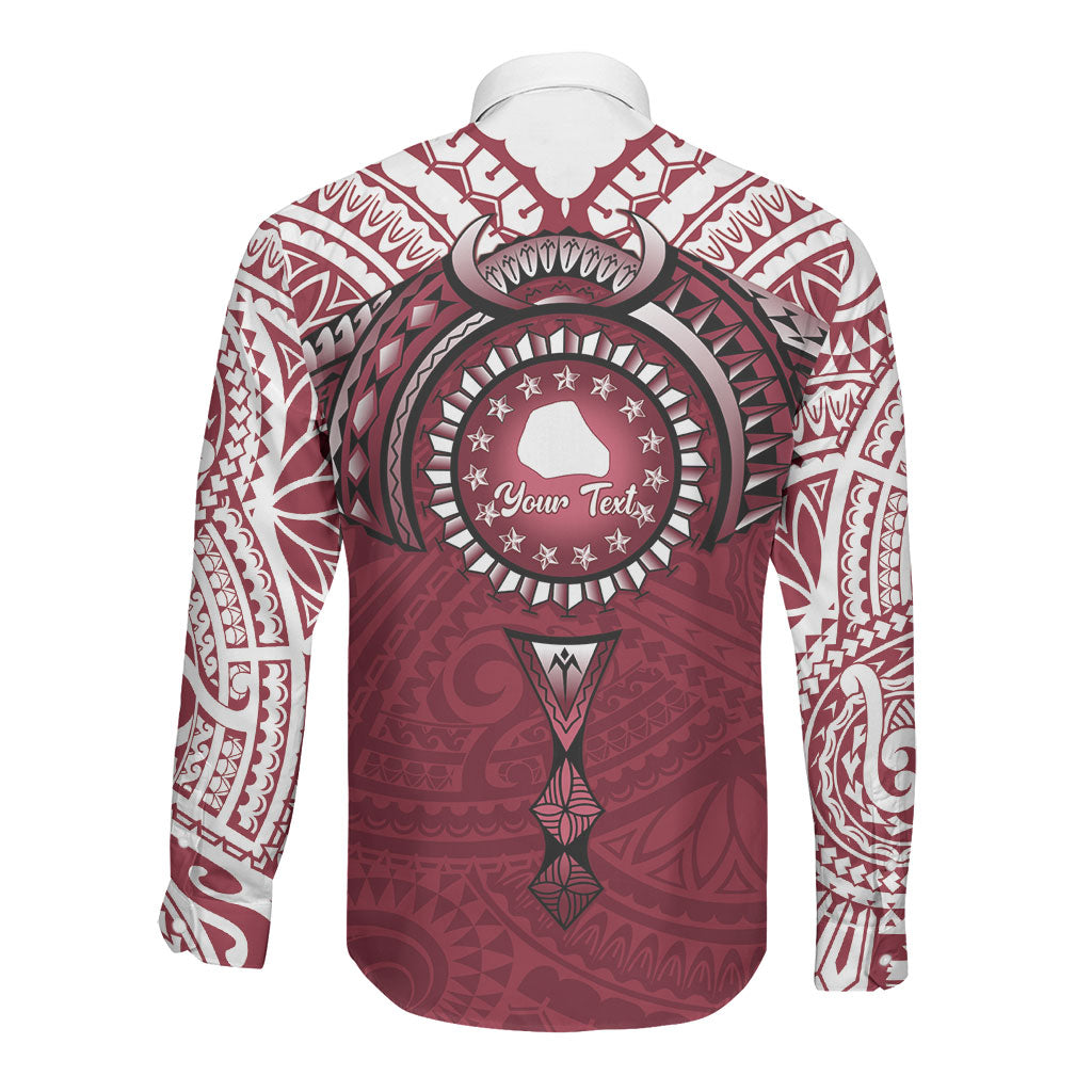 Personalised Cook Islands Mangaia Long Sleeve Button Shirt Map With Kuki Airani Manta Ray Tattoo LT14 - Polynesian Pride