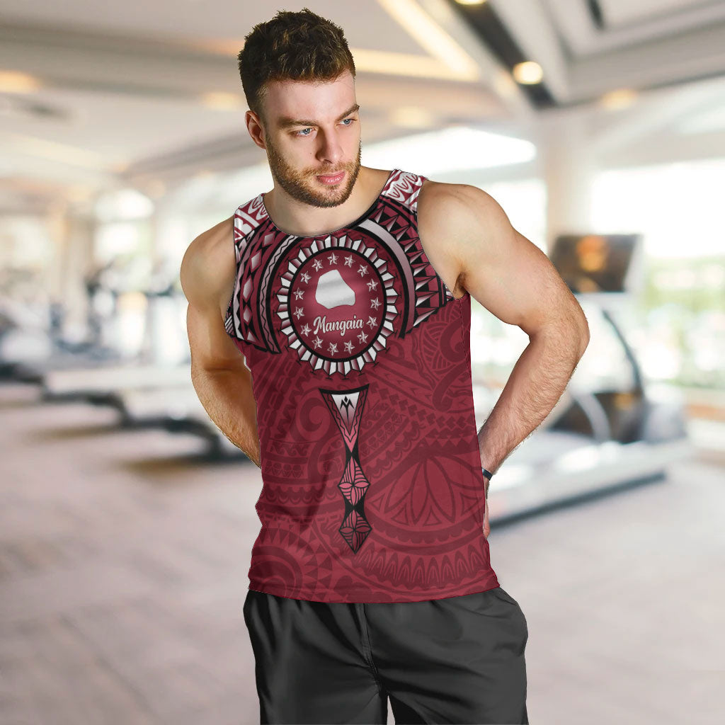 Personalised Cook Islands Mangaia Men Tank Top Map With Kuki Airani Manta Ray Tattoo LT14 Maroon - Polynesian Pride
