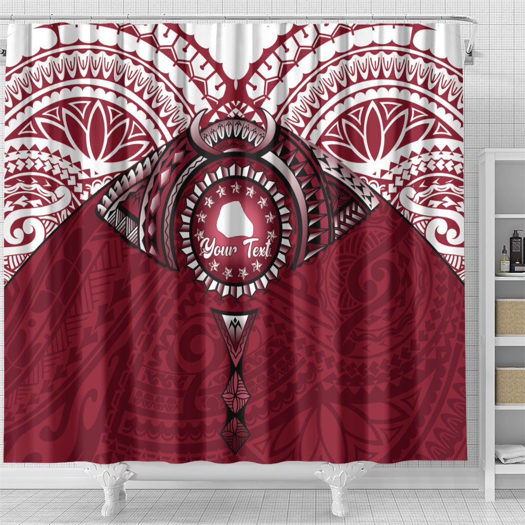 Personalised Cook Islands Mangaia Shower Curtain Map With Kuki Airani Manta Ray Tattoo LT14 - Polynesian Pride