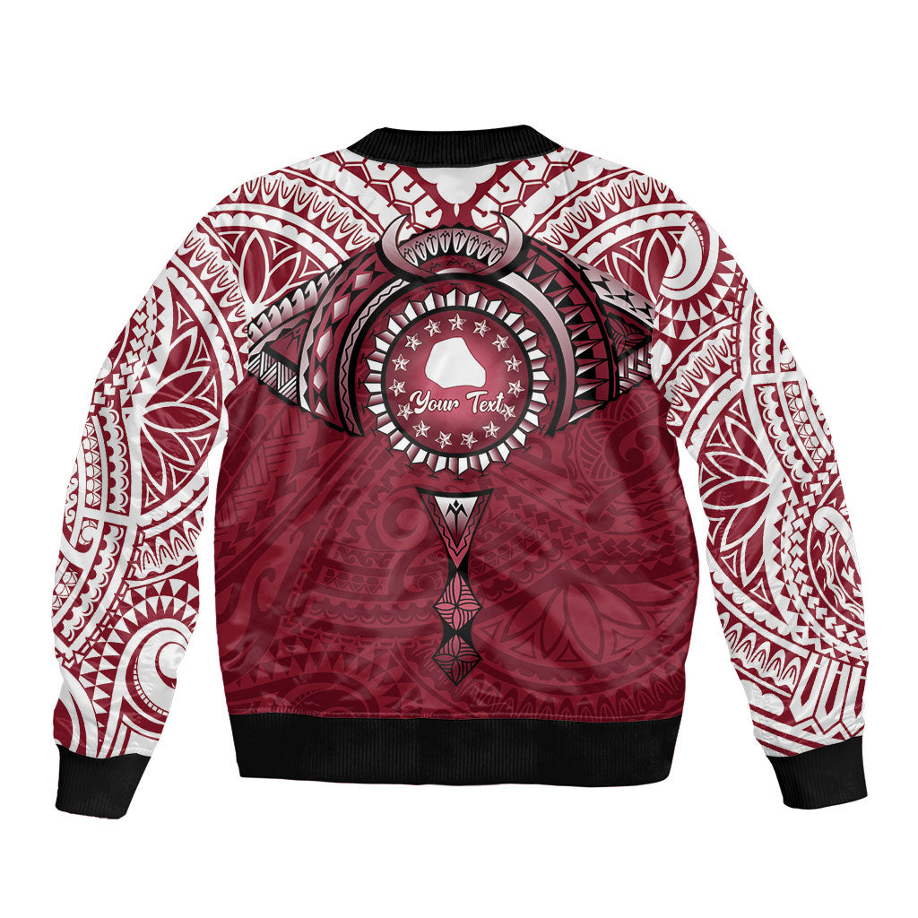 Personalised Cook Islands Mangaia Sleeve Zip Bomber Jacket Map With Kuki Airani Manta Ray Tattoo LT14 - Polynesian Pride