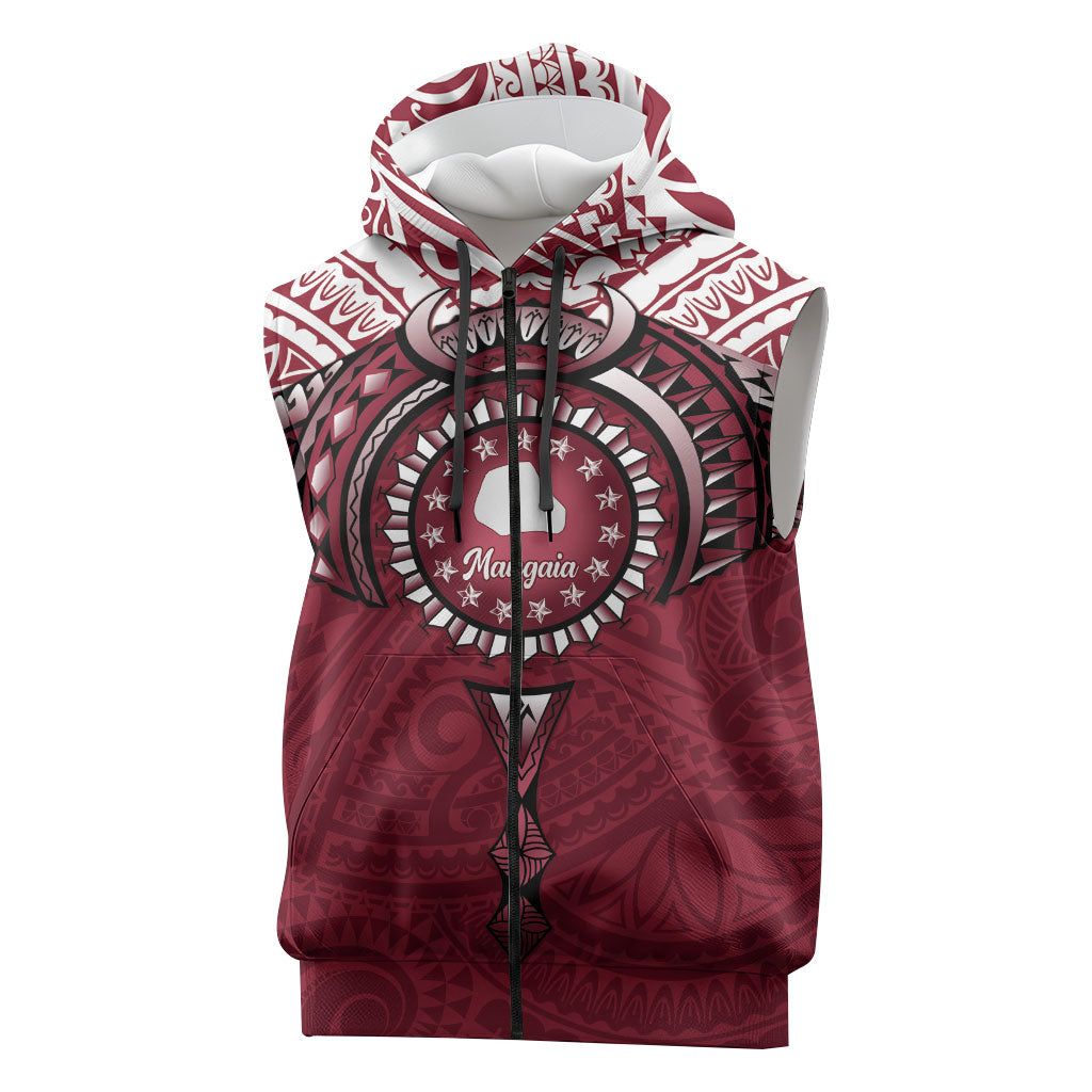 Personalised Cook Islands Mangaia Sleeveless Zip Hoodie Map With Kuki Airani Manta Ray Tattoo