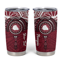Personalised Cook Islands Mangaia Tumbler Cup Map With Kuki Airani Manta Ray Tattoo LT14 Maroon - Polynesian Pride