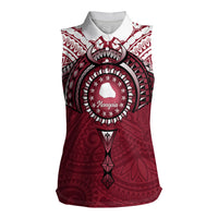 Personalised Cook Islands Mangaia Women Sleeveless Polo Shirt Map With Kuki Airani Manta Ray Tattoo LT14 Female Maroon - Polynesian Pride