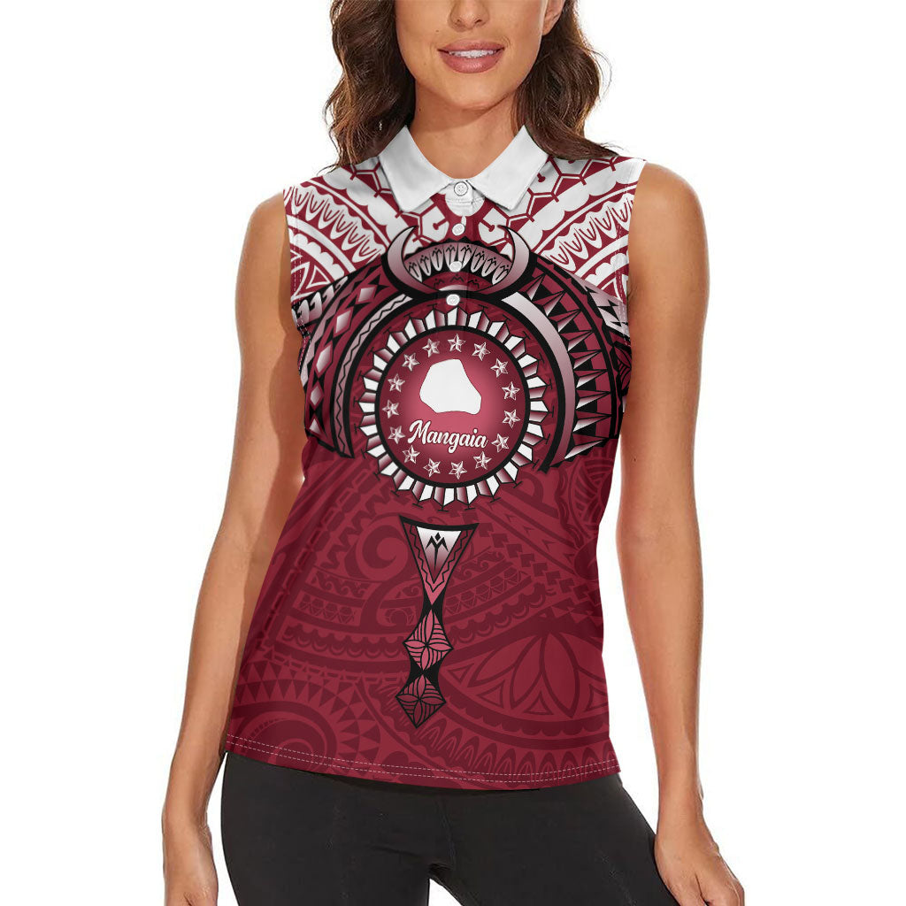 Personalised Cook Islands Mangaia Women Sleeveless Polo Shirt Map With Kuki Airani Manta Ray Tattoo LT14 - Polynesian Pride