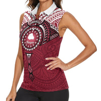 Personalised Cook Islands Mangaia Women Sleeveless Polo Shirt Map With Kuki Airani Manta Ray Tattoo LT14 - Polynesian Pride