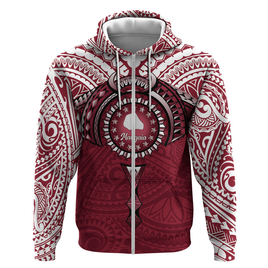 Personalised Cook Islands Mangaia Zip Hoodie Map With Kuki Airani Manta Ray Tattoo LT14 Zip Hoodie Maroon - Polynesian Pride