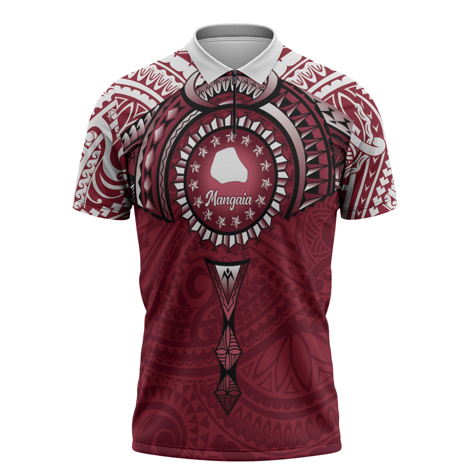 Personalised Cook Islands Mangaia Zipper Polo Shirt Map With Kuki Airani Manta Ray Tattoo LT14 Maroon - Polynesian Pride