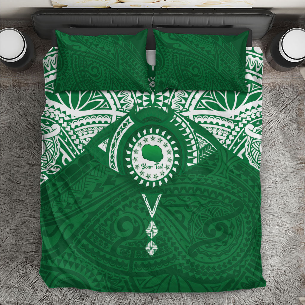 Personalised Cook Islands Rarotonga Bedding Set Map With Kuki Airani Manta Ray Tattoo LT14 Green - Polynesian Pride