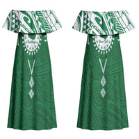 Personalised Cook Islands Rarotonga Couples Matching Off Shoulder Maxi Dress and Hawaiian Shirt Map With Kuki Airani Manta Ray Tattoo LT14 - Polynesian Pride