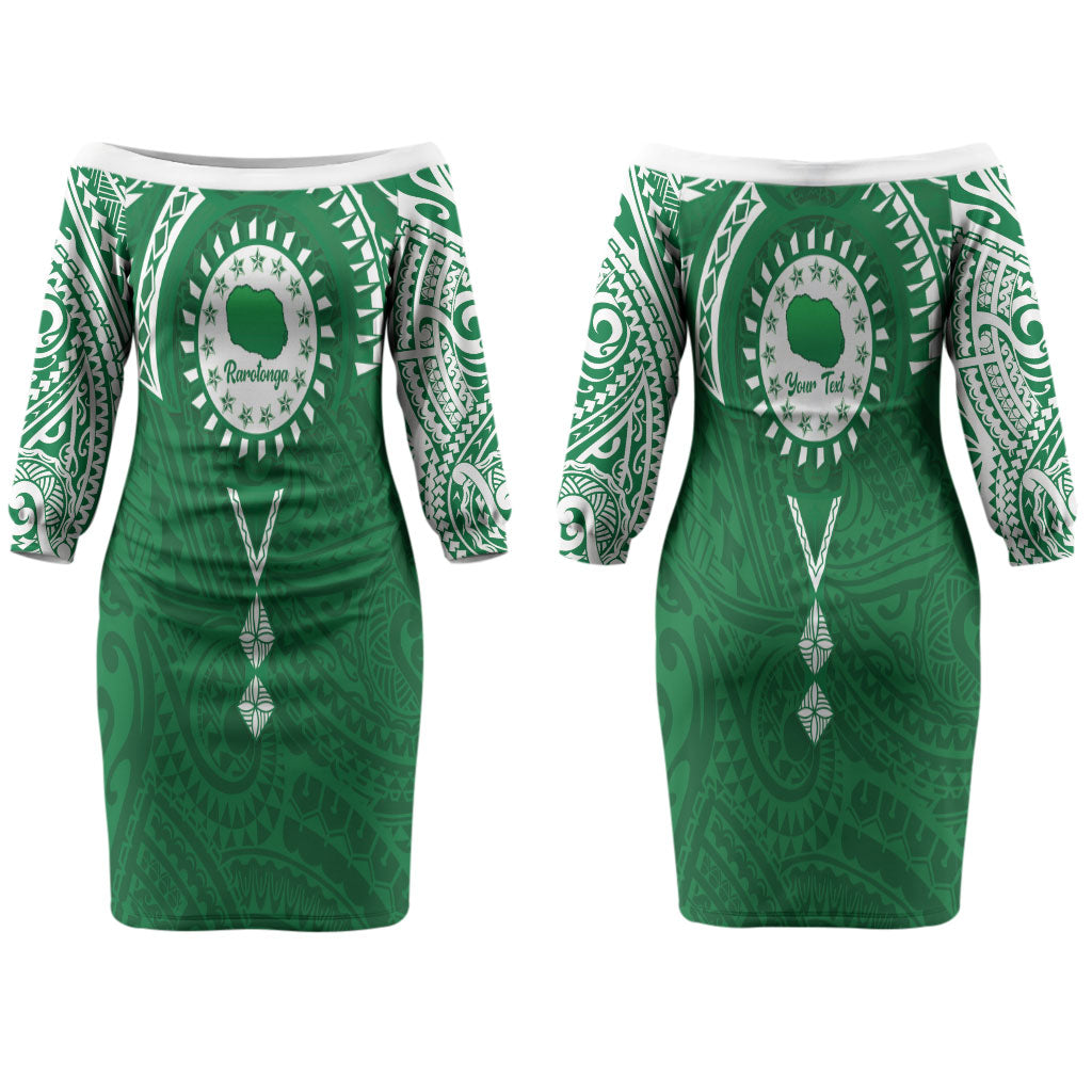 Personalised Cook Islands Rarotonga Couples Matching Off The Shoulder Long Sleeve Dress and Long Sleeve Button Shirt Map With Kuki Airani Manta Ray Tattoo LT14 - Polynesian Pride