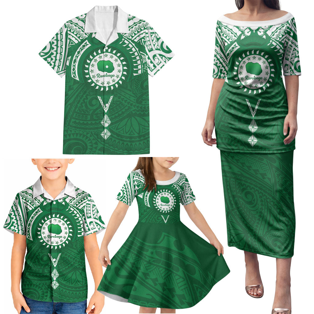 Personalised Cook Islands Rarotonga Family Matching Puletasi and Hawaiian Shirt Map With Kuki Airani Manta Ray Tattoo LT14 - Polynesian Pride
