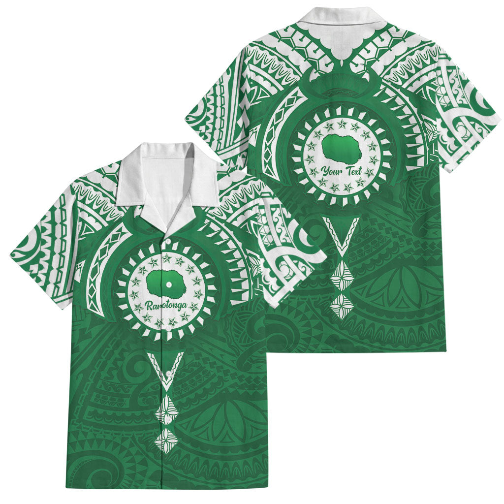 Personalised Cook Islands Rarotonga Family Matching Puletasi and Hawaiian Shirt Map With Kuki Airani Manta Ray Tattoo LT14 Dad's Shirt - Short Sleeve Green - Polynesian Pride