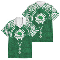 Personalised Cook Islands Rarotonga Family Matching Puletasi and Hawaiian Shirt Map With Kuki Airani Manta Ray Tattoo LT14 Dad's Shirt - Short Sleeve Green - Polynesian Pride