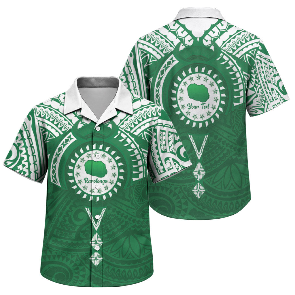 Personalised Cook Islands Rarotonga Family Matching Puletasi and Hawaiian Shirt Map With Kuki Airani Manta Ray Tattoo LT14 Son's Shirt Green - Polynesian Pride