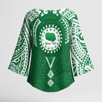 Personalised Cook Islands Rarotonga Kimono Sleeve Blouse Map With Kuki Airani Manta Ray Tattoo LT14 - Polynesian Pride
