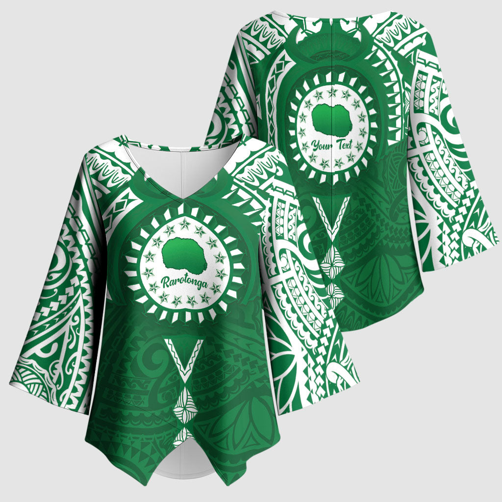 Personalised Cook Islands Rarotonga Kimono Sleeve Blouse Map With Kuki Airani Manta Ray Tattoo LT14 - Polynesian Pride