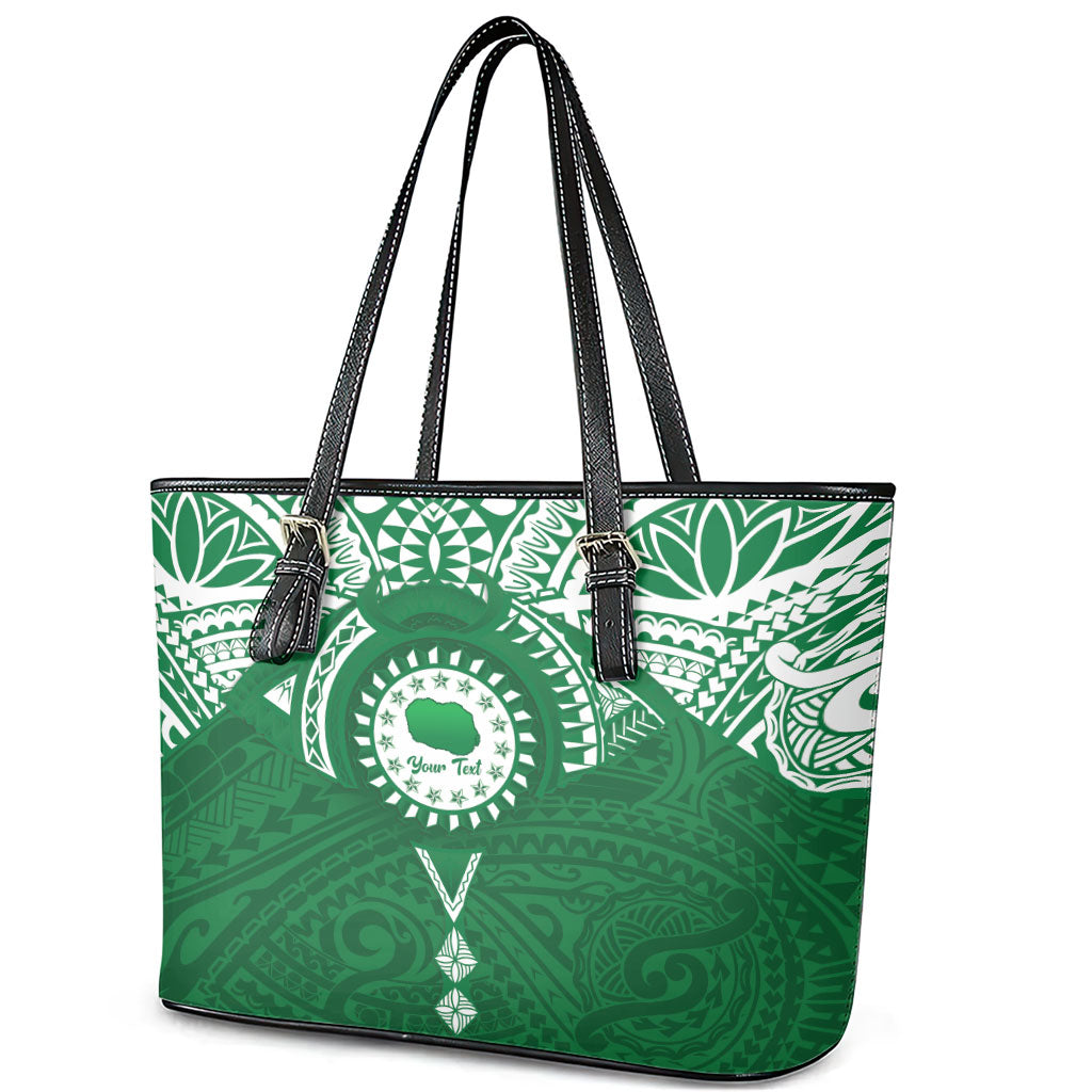 Personalised Cook Islands Rarotonga Leather Tote Bag Map With Kuki Airani Manta Ray Tattoo LT14 - Polynesian Pride