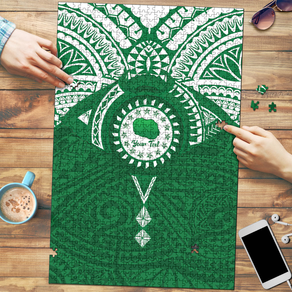 Personalised Cook Islands Rarotonga Puzzle Map With Kuki Airani Manta Ray Tattoo LT14 Green - Polynesian Pride