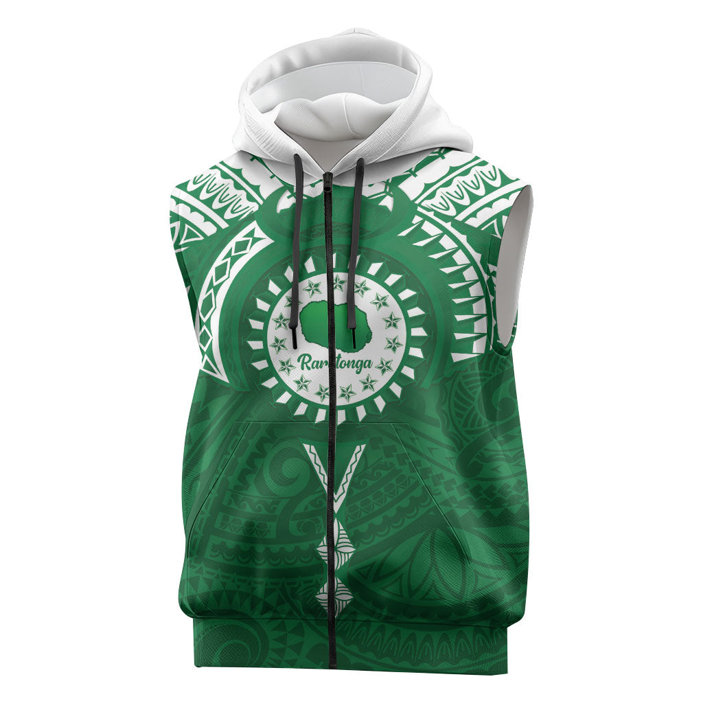 Personalised Cook Islands Rarotonga Sleeveless Zip Hoodie Map With Kuki Airani Manta Ray Tattoo