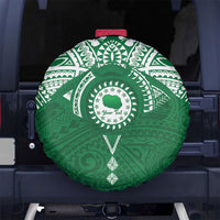 Personalised Cook Islands Rarotonga Spare Tire Cover Map With Kuki Airani Manta Ray Tattoo LT14 No hole Green - Polynesian Pride