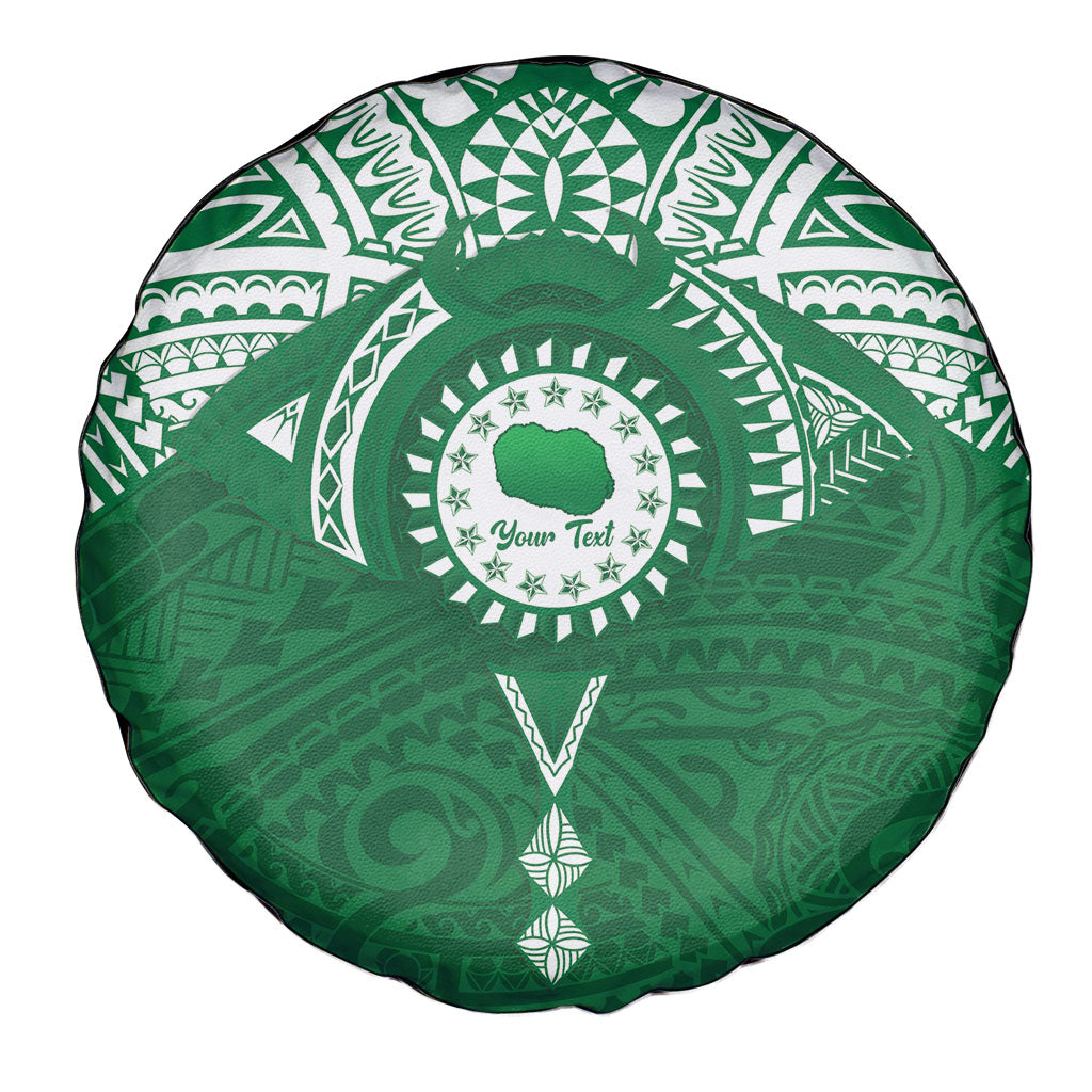 Personalised Cook Islands Rarotonga Spare Tire Cover Map With Kuki Airani Manta Ray Tattoo LT14 - Polynesian Pride