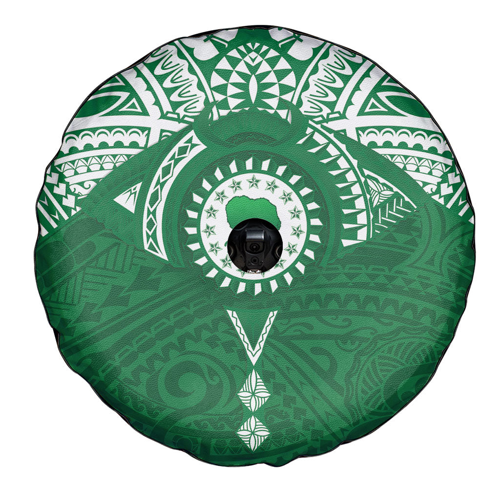 Personalised Cook Islands Rarotonga Spare Tire Cover Map With Kuki Airani Manta Ray Tattoo LT14 - Polynesian Pride