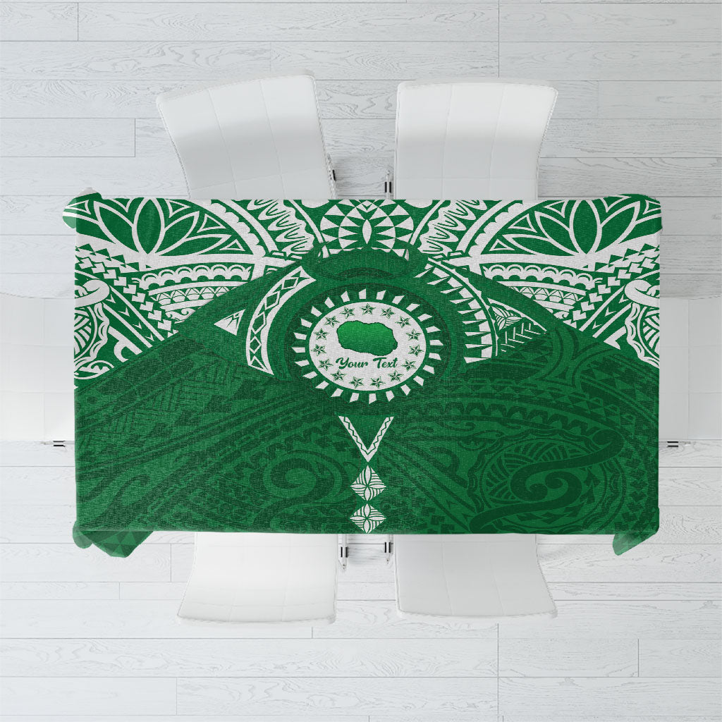 Personalised Cook Islands Rarotonga Tablecloth Map With Kuki Airani Manta Ray Tattoo LT14 Green - Polynesian Pride