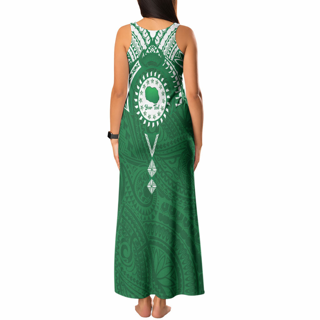 Personalised Cook Islands Rarotonga Tank Maxi Dress Map With Kuki Airani Manta Ray Tattoo LT14 - Polynesian Pride