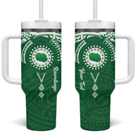 Personalised Cook Islands Rarotonga Tumbler With Handle Map With Kuki Airani Manta Ray Tattoo LT14 One Size: 40 oz Green - Polynesian Pride