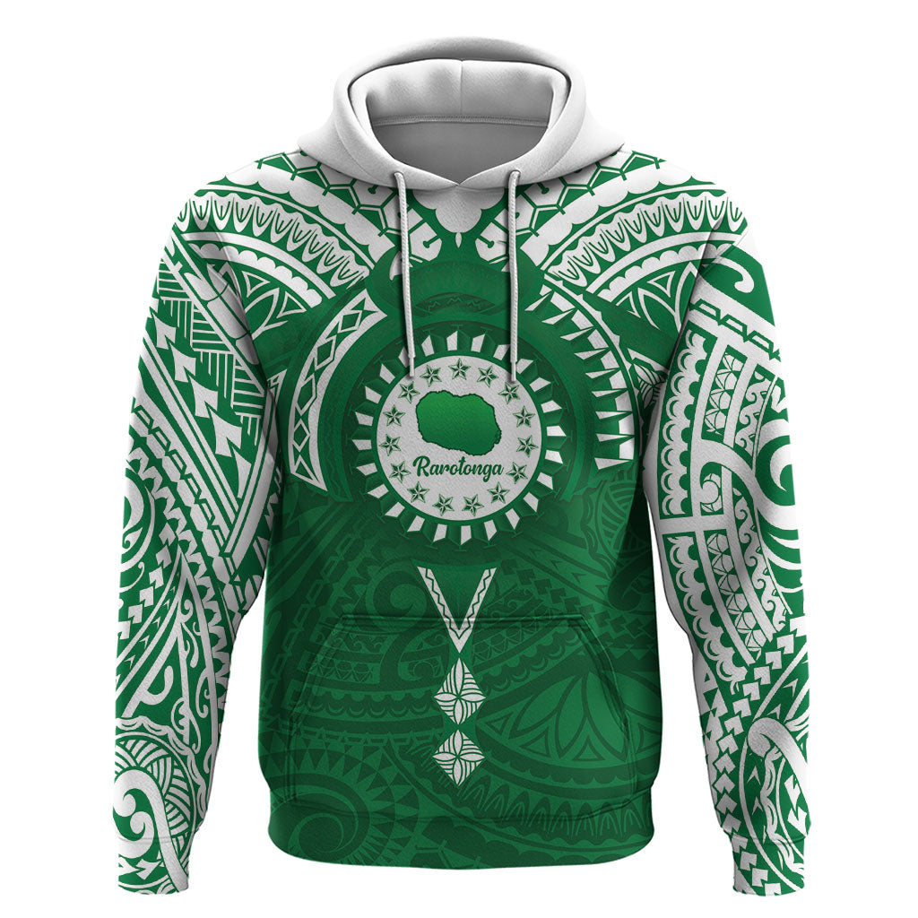 Personalised Cook Islands Rarotonga Zip Hoodie Map With Kuki Airani Manta Ray Tattoo LT14 Pullover Hoodie Green - Polynesian Pride