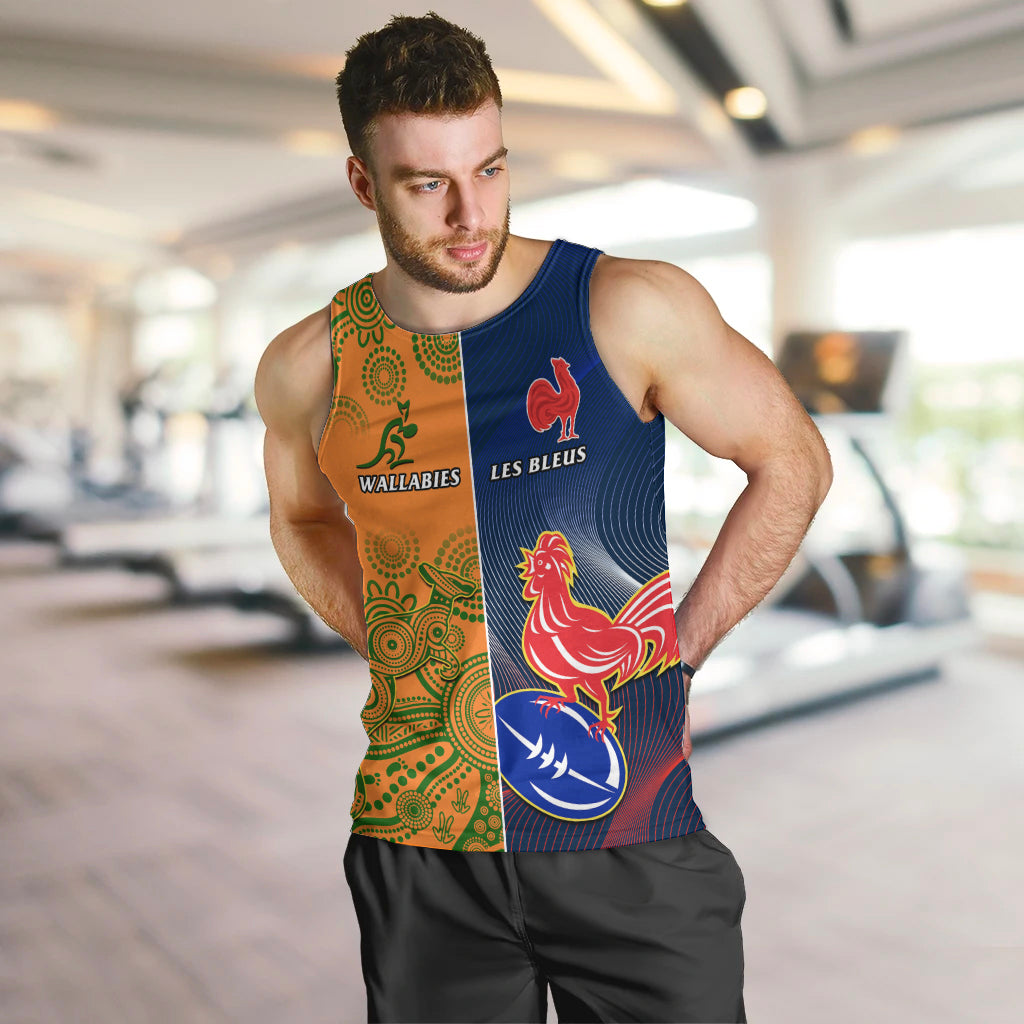 Custom France And Australia Rugby Men Tank Top 2023 World Cup Le Bleus Wallabies Together LT14 - Polynesian Pride