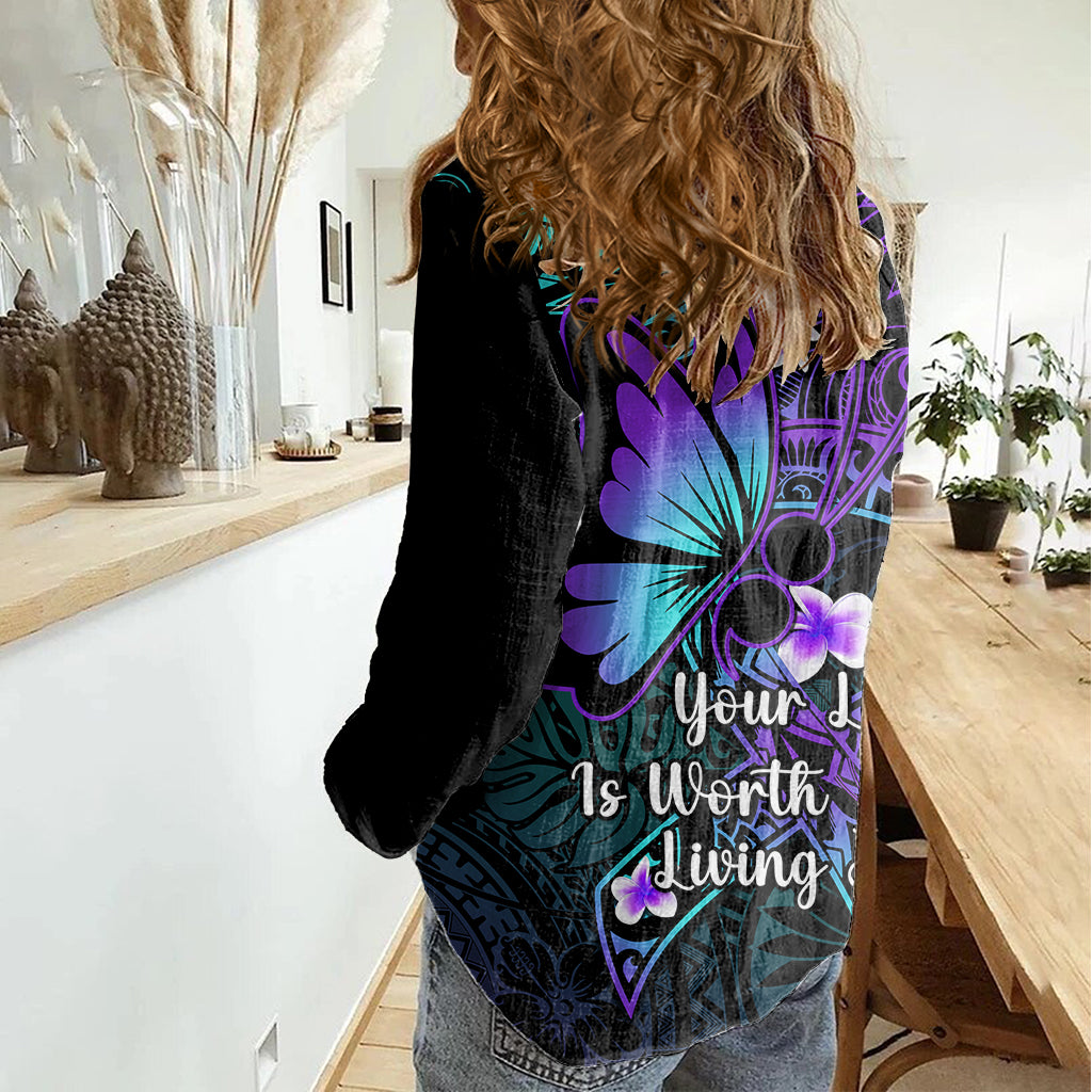 Polynesia Suicide Prevention Awareness Women Casual Shirt Your Life Is Worth Living For Polynesian Blue Pattern LT14 - Polynesian Pride