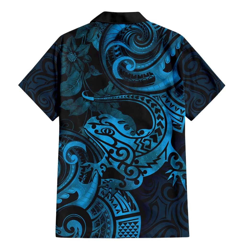 New Zealand Tuatara Family Matching Mermaid Dress and Hawaiian Shirt Aotearoa Maori Clematis Flowers - Blue LT14 - Polynesian Pride
