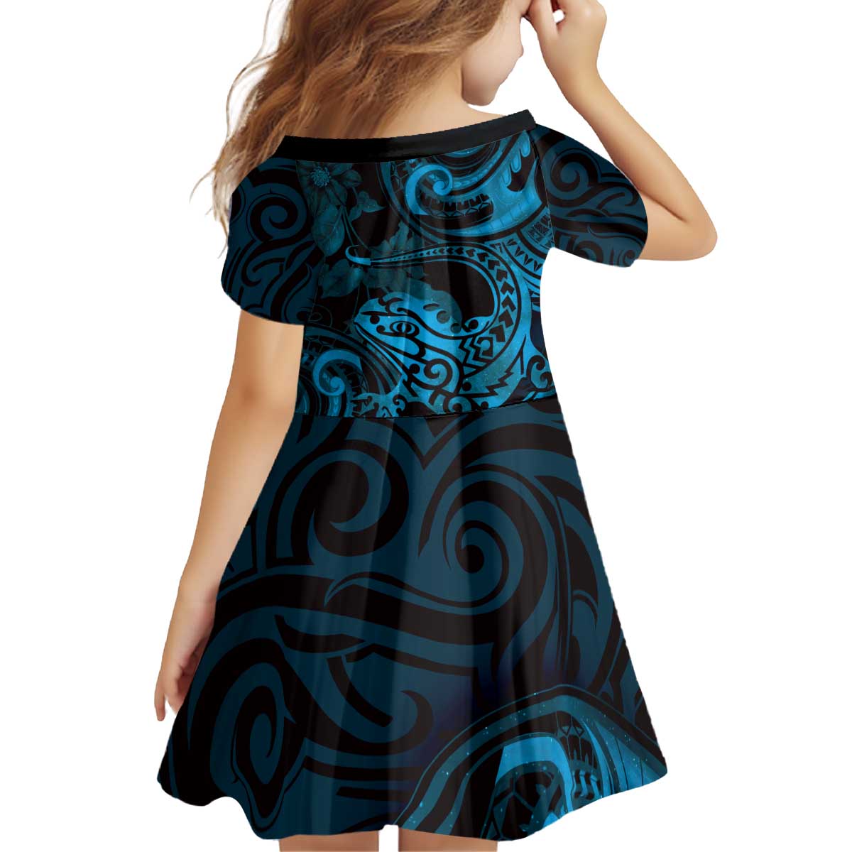 New Zealand Tuatara Family Matching Off Shoulder Short Dress and Hawaiian Shirt Aotearoa Maori Clematis Flowers - Blue LT14 - Polynesian Pride