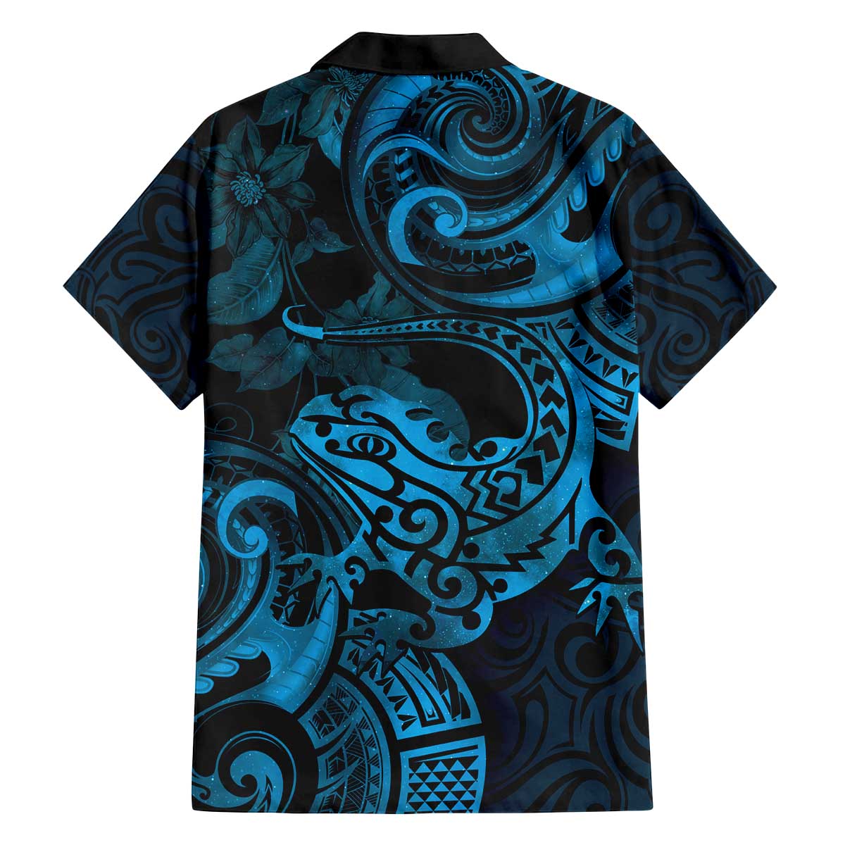 New Zealand Tuatara Family Matching Off Shoulder Short Dress and Hawaiian Shirt Aotearoa Maori Clematis Flowers - Blue LT14 - Polynesian Pride