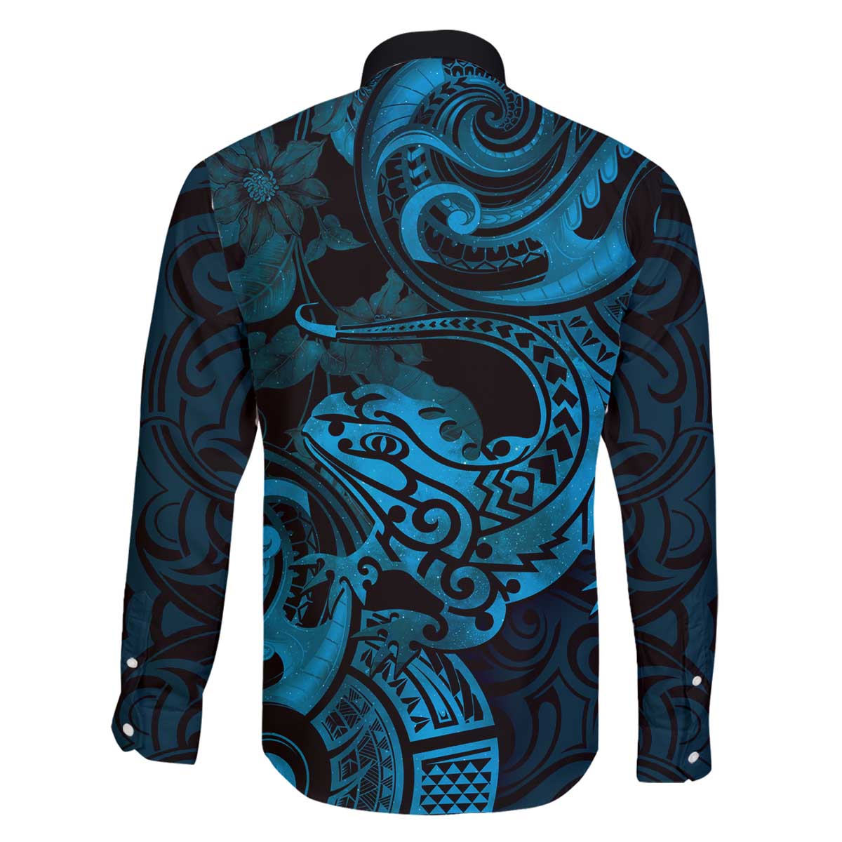 New Zealand Tuatara Family Matching Puletasi and Hawaiian Shirt Aotearoa Maori Clematis Flowers - Blue LT14 - Polynesian Pride