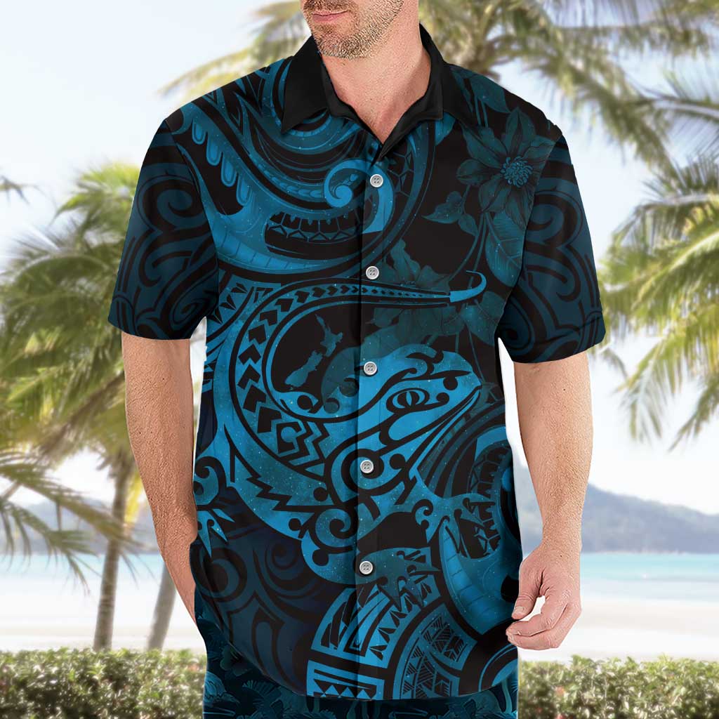 New Zealand Tuatara Hawaiian Shirt Aotearoa Maori Clematis Flowers - Blue