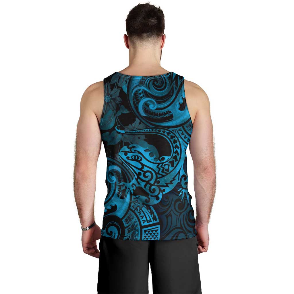 New Zealand Tuatara Men Tank Top Aotearoa Maori Clematis Flowers - Blue