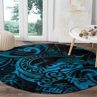 New Zealand Tuatara Round Carpet Aotearoa Maori Clematis Flowers - Blue