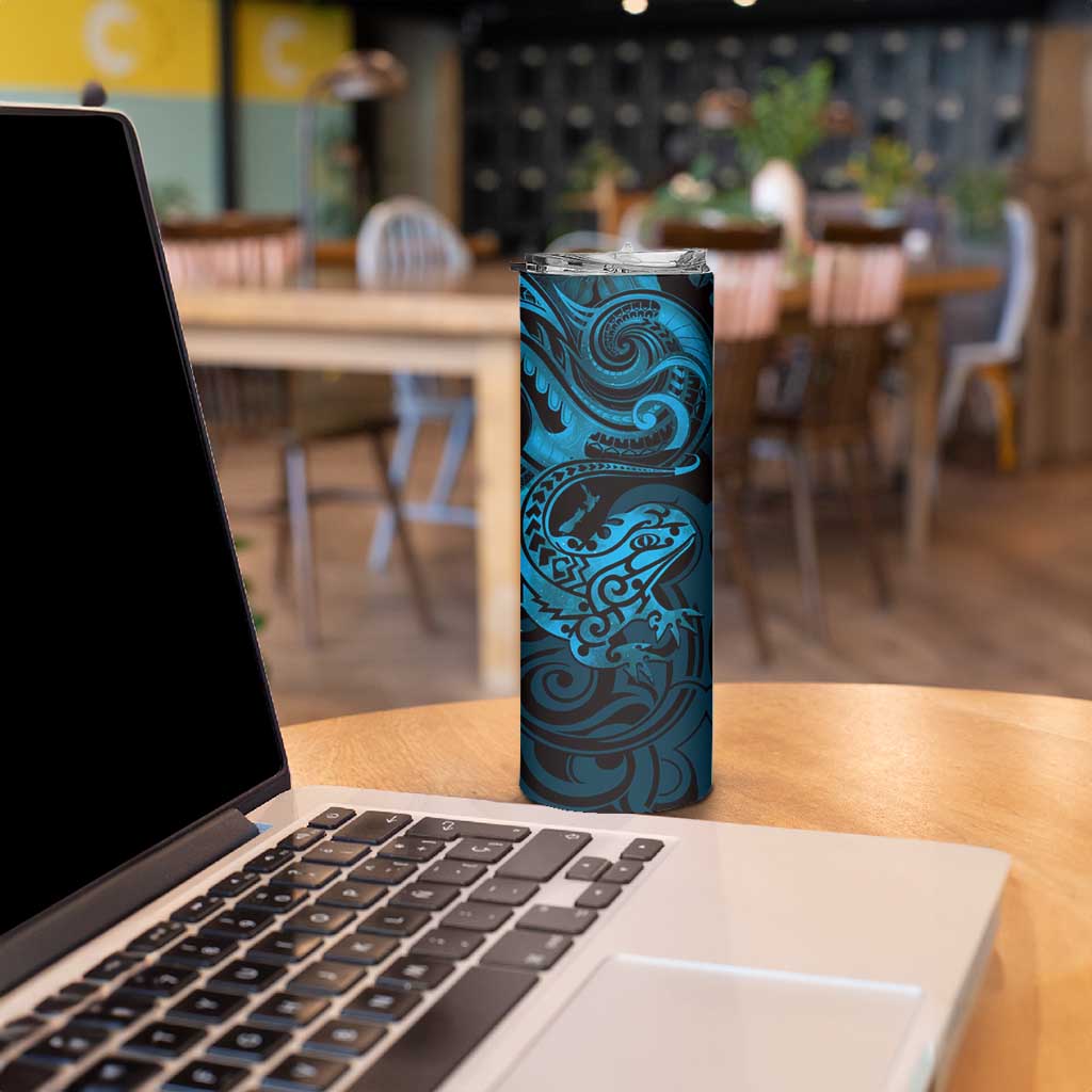 New Zealand Tuatara Skinny Tumbler Aotearoa Maori Clematis Flowers - Blue LT14 - Polynesian Pride