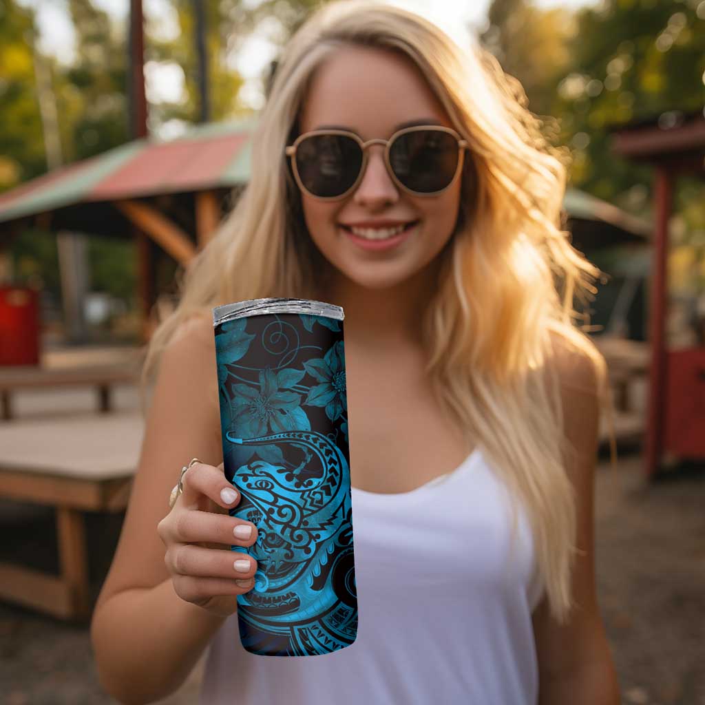 New Zealand Tuatara Skinny Tumbler Aotearoa Maori Clematis Flowers - Blue LT14 - Polynesian Pride