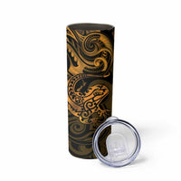 New Zealand Tuatara Skinny Tumbler Aotearoa Maori Clematis Flowers - Gold LT14 - Polynesian Pride