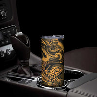 New Zealand Tuatara Skinny Tumbler Aotearoa Maori Clematis Flowers - Gold LT14 - Polynesian Pride