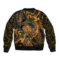 New Zealand Tuatara Sleeve Zip Bomber Jacket Aotearoa Maori Clematis Flowers - Gold LT14 - Polynesian Pride